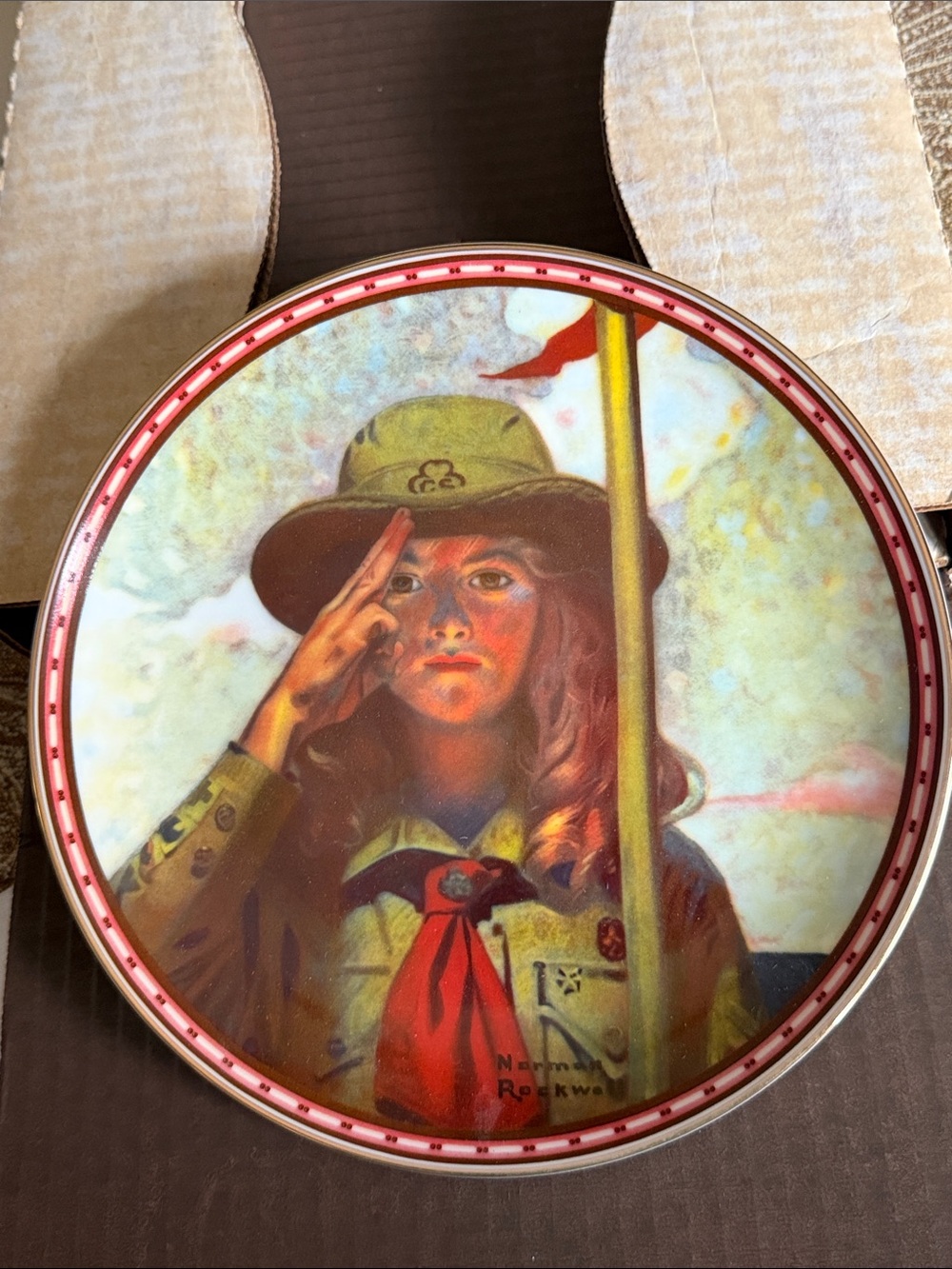 Boxed Norman Rockwell On My Honor Knowles Fine China 1988 Girl Scout
